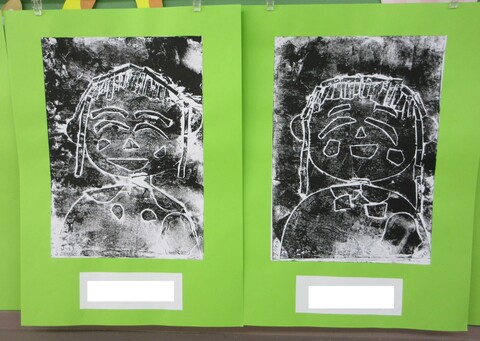 年中さんは版画を作りました。